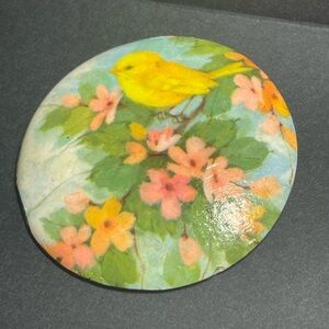 Small Bird Vintage Painted Ceramic Convex Art Work